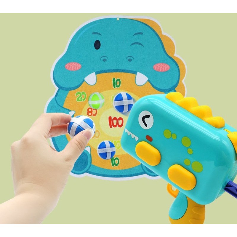 Đồ chơi khủng long bắn bóng dính, súng bắn bóng kèm bảng phi tiêu dính khủng long