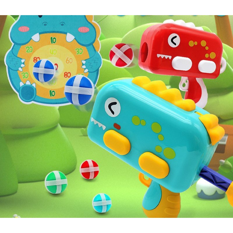 Đồ chơi khủng long bắn bóng dính, súng bắn bóng kèm bảng phi tiêu dính khủng long