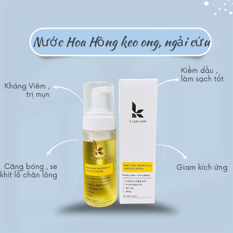 Nước hoa hồng keo ong Bakuchiol K Lady Care thu nhỏ lỗ chân lông, chống lão hóa da,chống oxy hoá và tái tạo làn da 150ml
