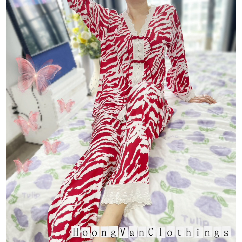 Pijama nút tàu đỏ