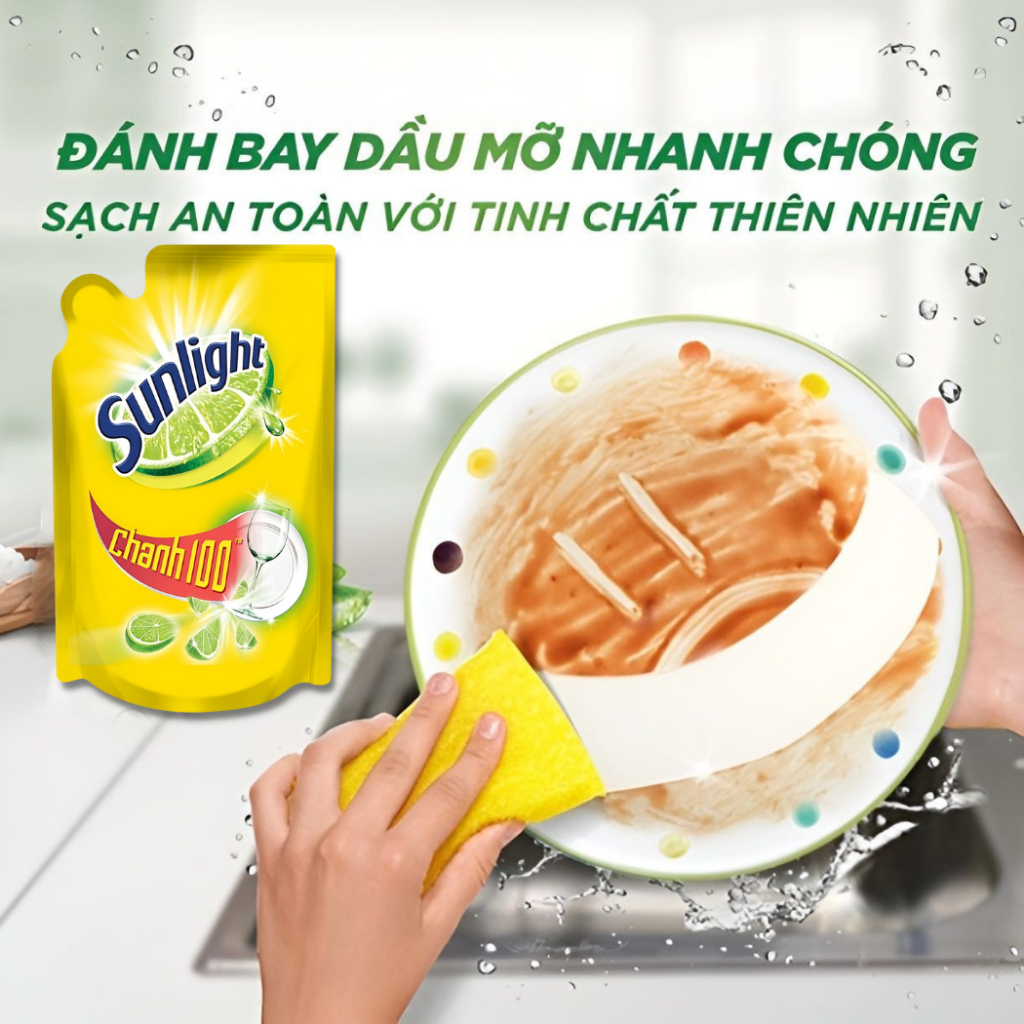 Nước Rửa Chén Sunlight, Dầu Rửa Bát Hữu Cơ Thiên Nhiên Sạch Nhanh Hương Thơm Tươi Mát Xả Bọt Nhanh Rửa Sạch Dầu Mỡ