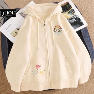 Áo Hoodie Zip, Áo Khoác Nam Nữ Unisex By JOLI Mã Cầu Vồng Mini Chất Nỉ Bông Form Rộng Mũ 2 Lớp