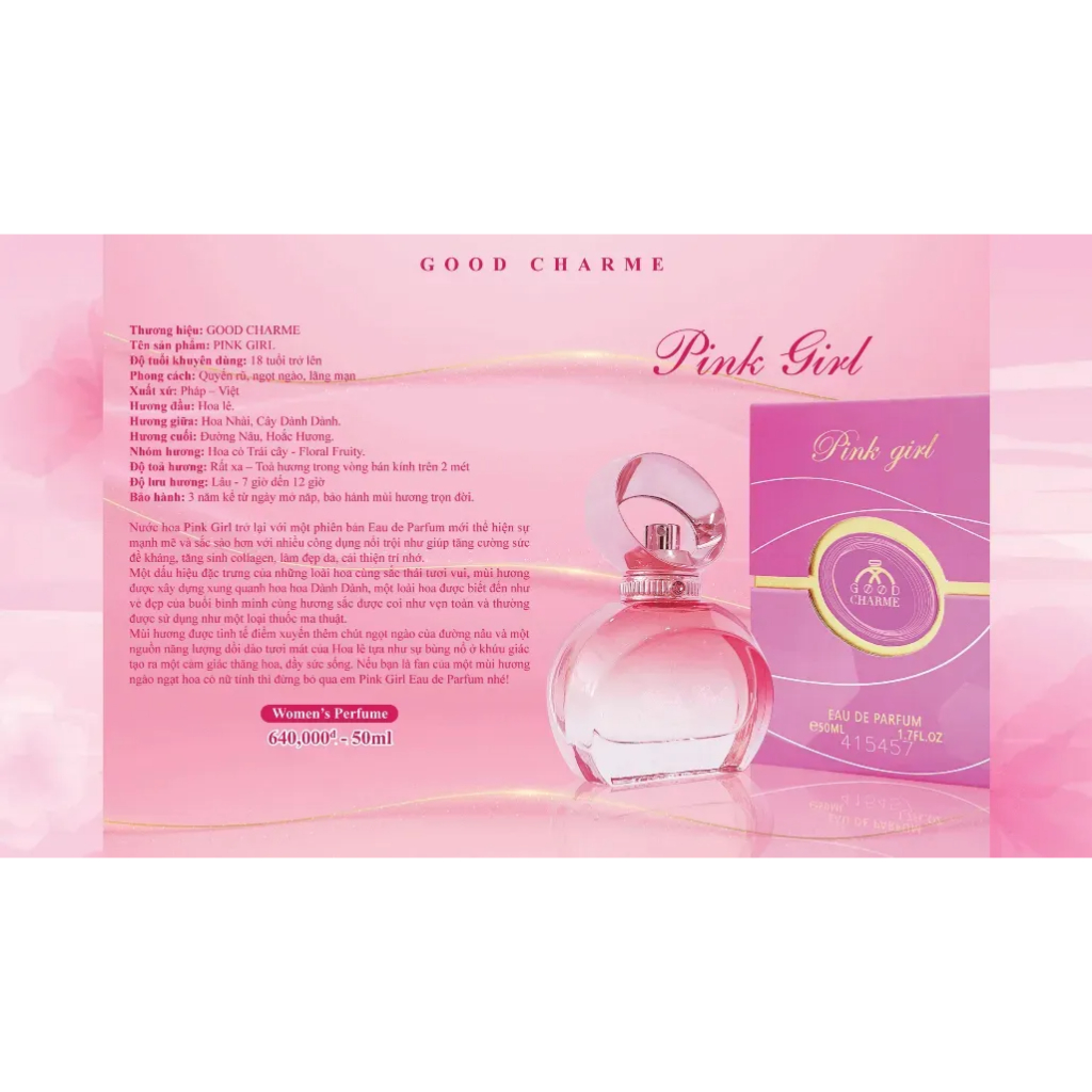 Nước Hoa Nữ Cao Cấp GOOD CHARME PINK GIRL 50ml Lưu Hương Lâu Phong Cách Ngọt Ngào, Thanh, Tươi Mát Chính Hãng