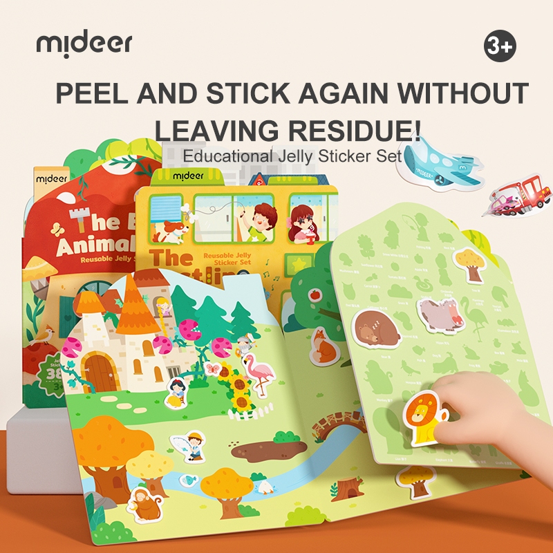 Mideer Reusable Jelly Sticker Set đồ chơi bóc dán nhiều lần 2 chủ đề hãng Mideer bản mở rộng Động Vật và Giao Thông