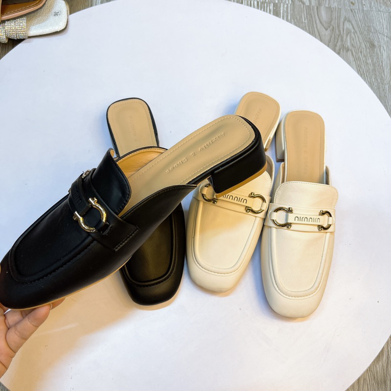 Giày Sục Nữ Da Mềm Đế 3p Mũi Vuông Khuy Khóa MiuMiu