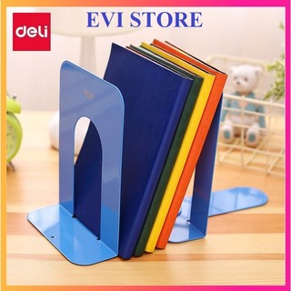 Bộ 2 kệ chặn sách deli 9262 / 9263 màu xanh / giá đỡ sách kim loại cao câp deli e9262 / e9263