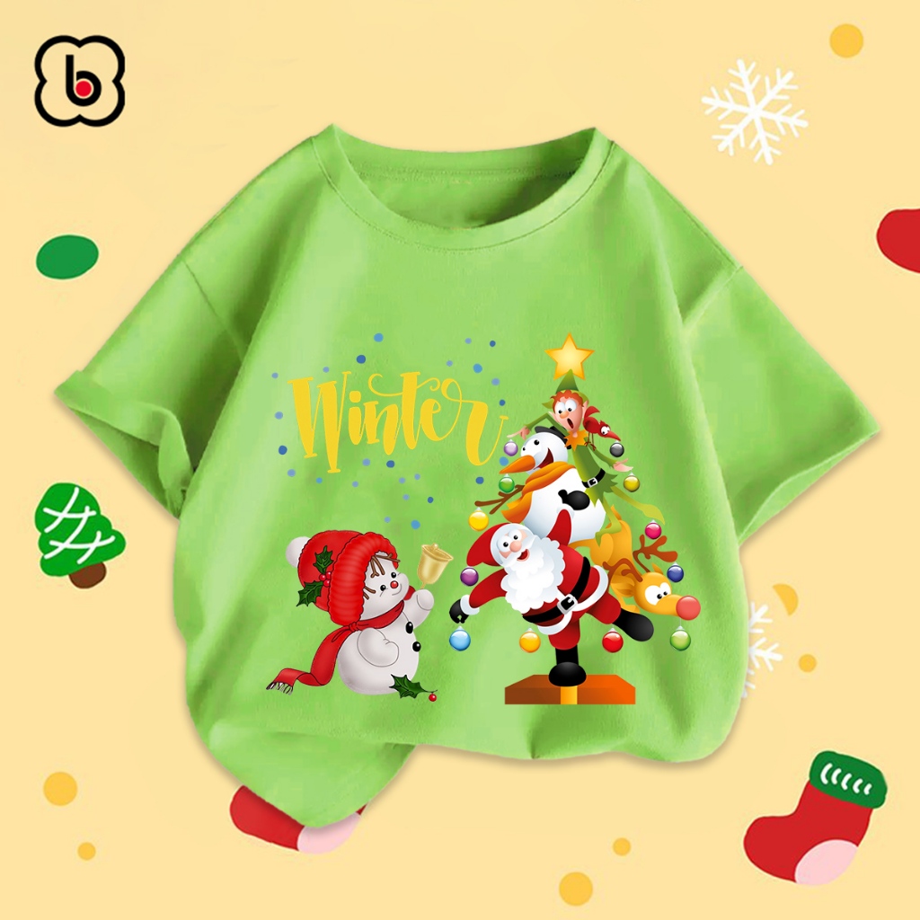 Áo thun bé trai bé gái Noel 2024 áo giáng sinh Merry Christmas in hình độc đáo cho bé