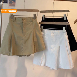 Quần short nữ kaki Goness cạp thun giả váy kiểu gấp ly cao cấp chất vải thô kaki tôn dáng 204