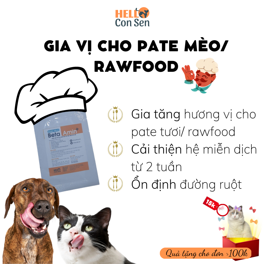 Men Vi Sinh Bioline G1 & Bột Dinh Dưỡng Beta Amin Ecopets Gói 5gr Tăng Đề Kháng và Ổn Định Đường Ruột Cho Chó Mèo