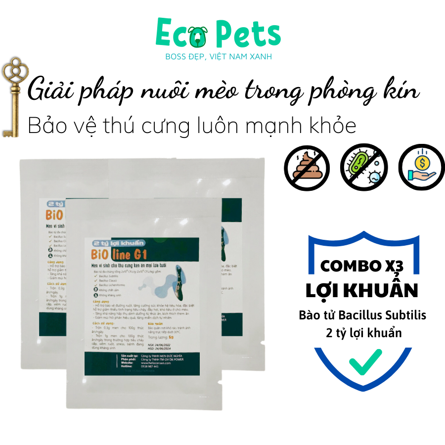 Men Vi Sinh Bioline G1 & Bột Dinh Dưỡng Beta Amin Ecopets Gói 5gr Tăng Đề Kháng và Ổn Định Đường Ruột Cho Chó Mèo