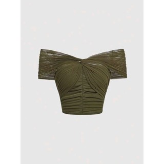 Áo croptop trễ vai đan chéo Hàn Quốc Y2K