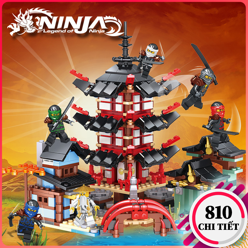 Bộ đồ chơi lắp ráp ngôi đền huyền thoại, chiến binh nguyên tố kèm 6 nhân vật ninja nhựa ABS