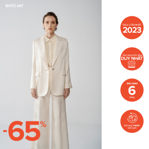 Áo Blazer Suông Nữ và Quần Suông Theo Bộ White Ant Chất Liệu Vải In Chìm Họa Tiết