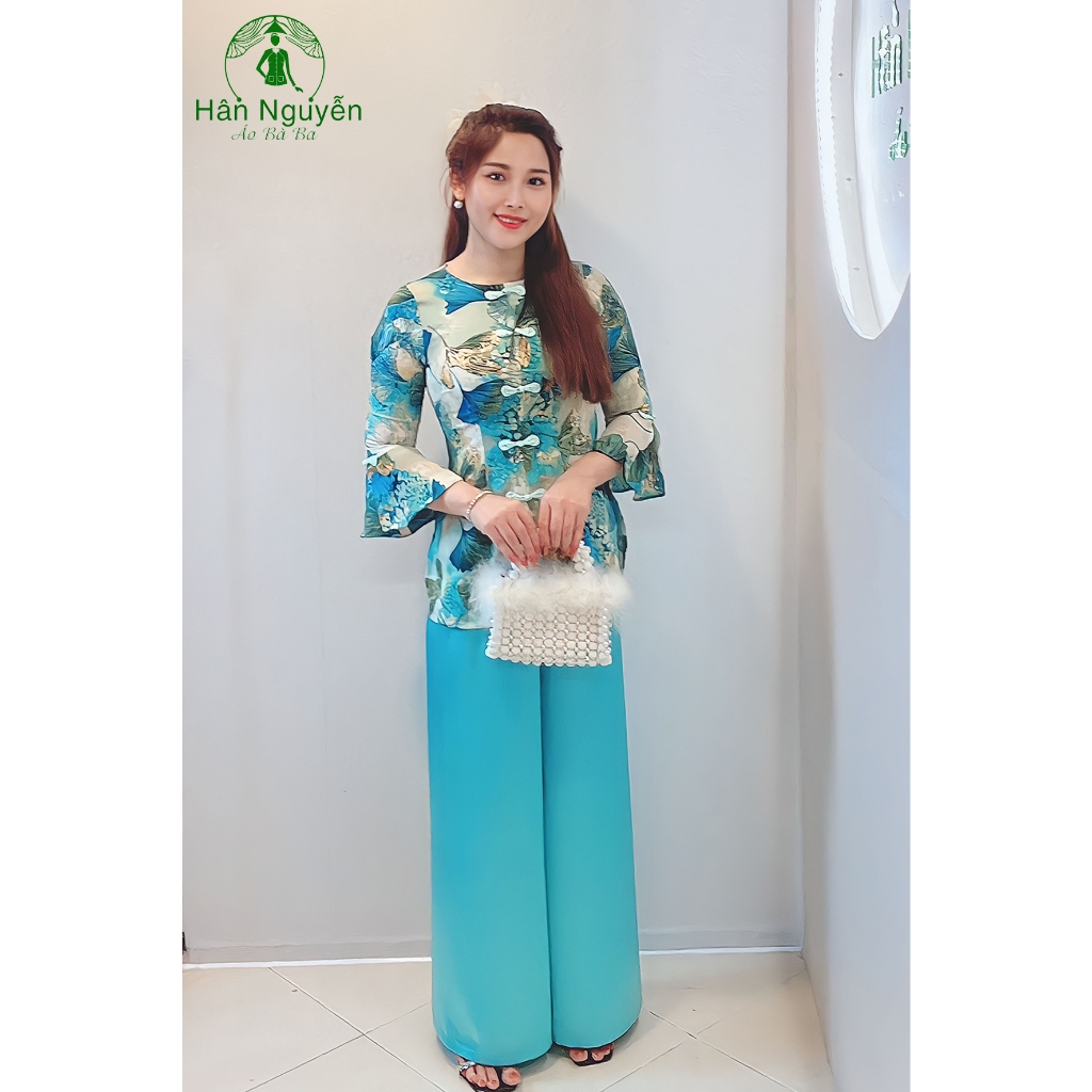 B.A55 -  Bà Ba Tay Loe Dây Kéo Nút Bọc cổ tròn