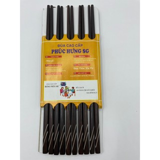 Đũa gỗ ghép hình dây đàn phúc hưng phát vĩ 10 đôi,kích thước 24cm màu đen tự nhiên.