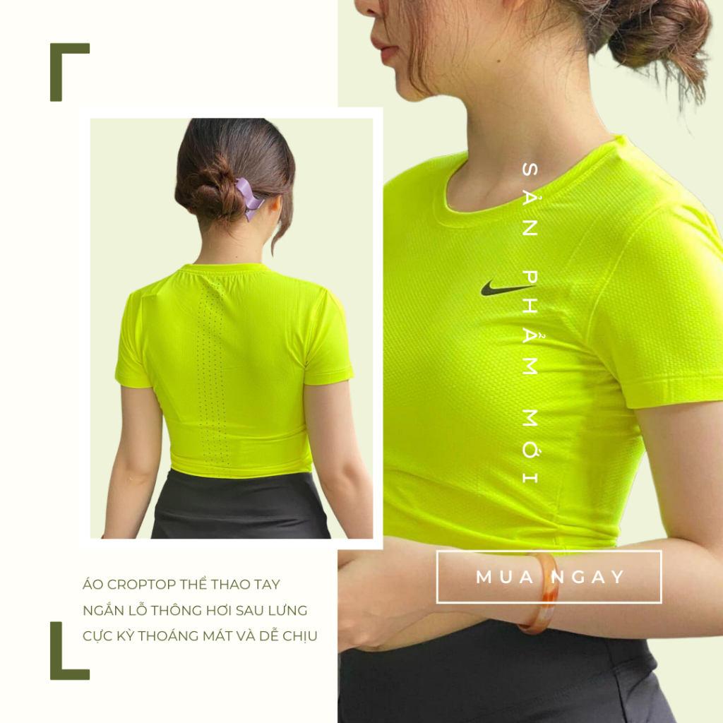 Áo Croptop Tập Gym/ Yoga/ Chạy Bộ Tay Ngắn Kiểu Lỗ Sau Lưng Thoáng Khí