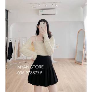 Set áo 2 dây len + cardigan crotop len họa tiết chấm tròn myan design s092106