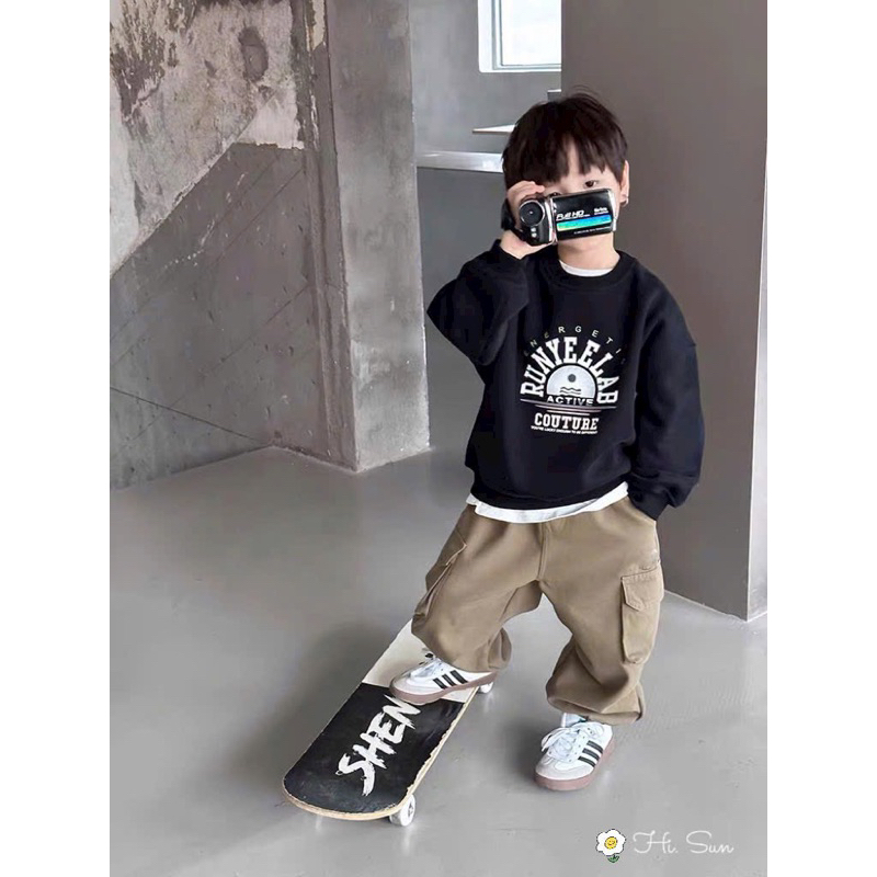 Set bé trai áo nỉ bông quần kaki túi hộp