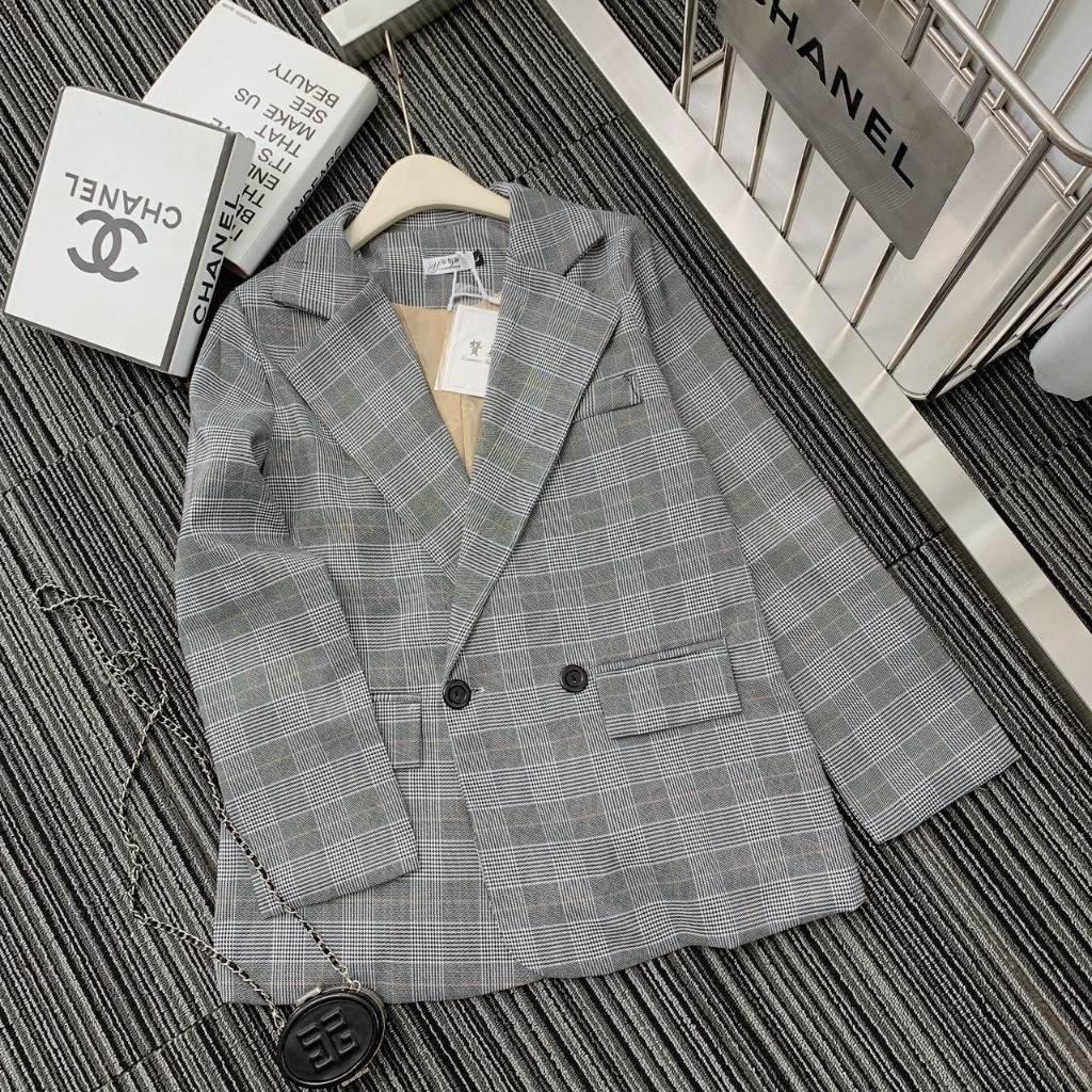 Áo Blazer Nữ Kẻ Sọc Caro 2 Cúc Dài Tay, Hàng 2 Lớp Áo Khoác Nữ Dệt Lót Lớp Gió