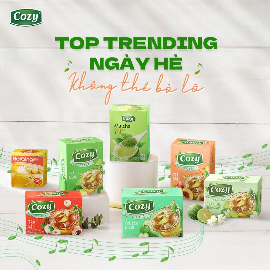 Combo 8 Hộp Trà Hòa Tan COZY Vị Trà Đào, Trà Vải, Ổi Hồng, Chanh Dây, Trà Sâm Bí Đao, Trà Dâu, Trà Chanh, Chanh Nhài