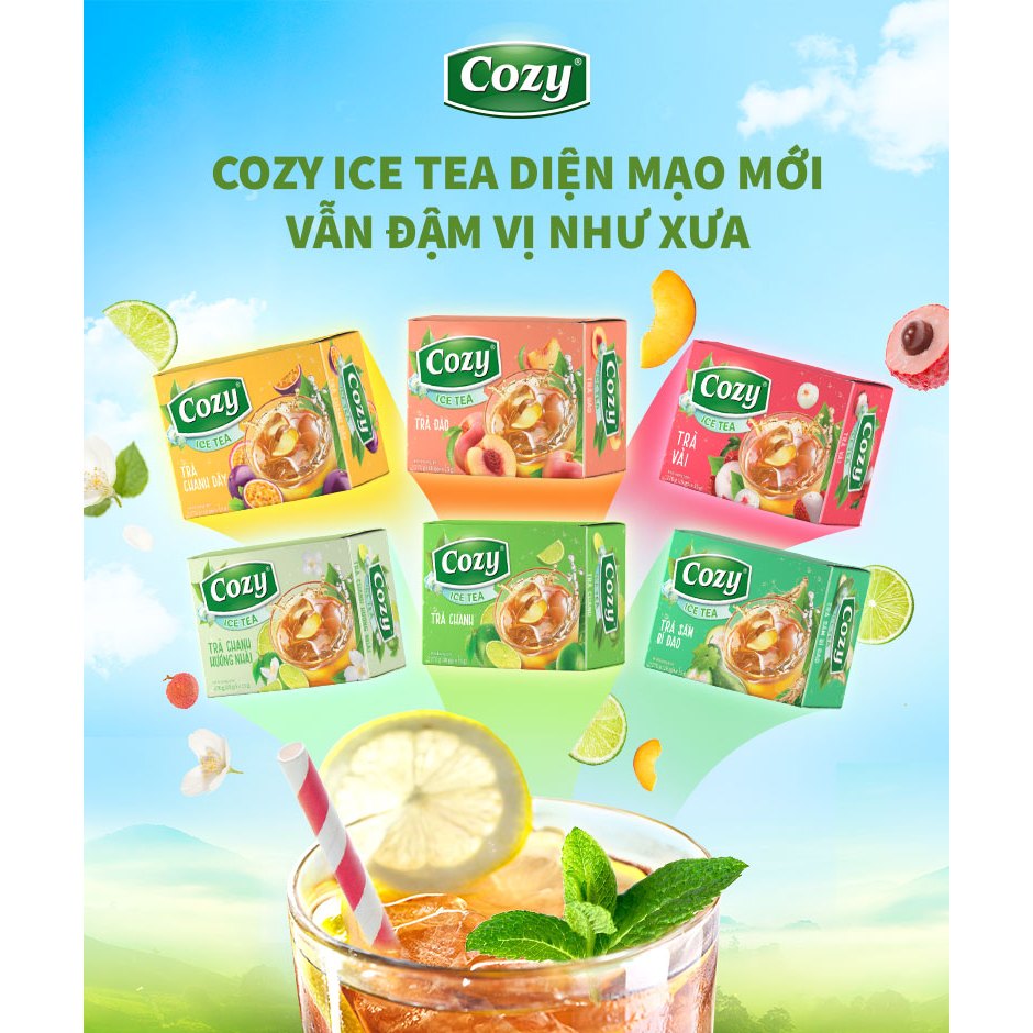 Combo 8 Hộp Trà Hòa Tan COZY Vị Trà Đào, Trà Vải, Ổi Hồng, Chanh Dây, Trà Sâm Bí Đao, Trà Dâu, Trà Chanh, Chanh Nhài
