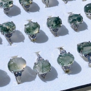Nhẫn nữ đính đá rêu tảo, san hô, xanh biển, mặt trời, đào hoa mạ bạc 925