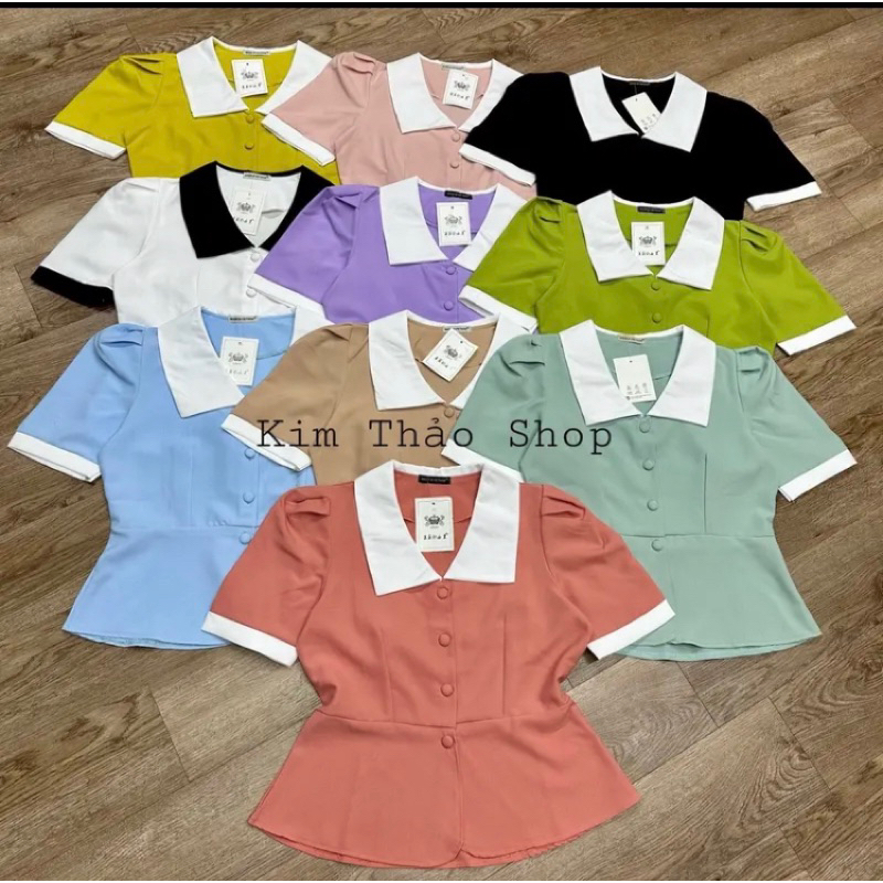 Sơ mi phối cố trắng ( lẻ xanh dương free size)