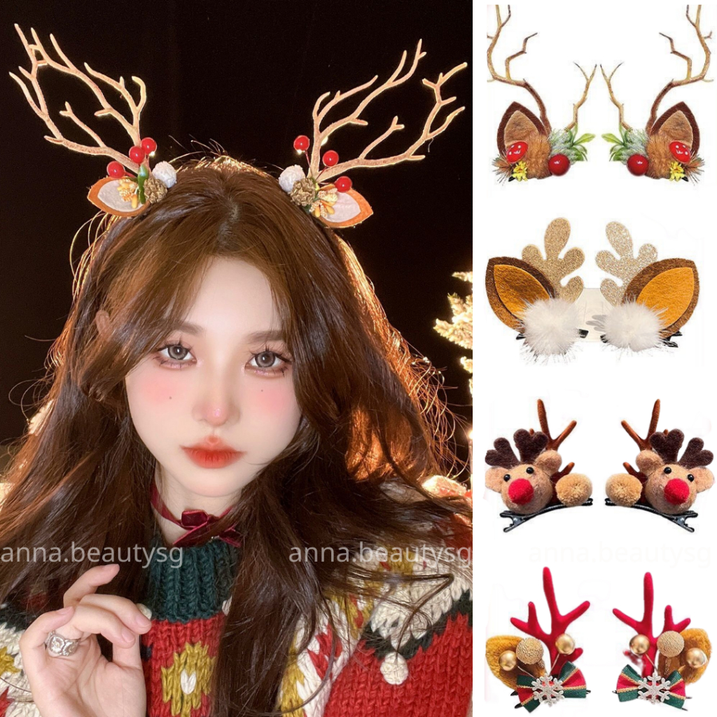 Kẹp tóc Noel tai tuần lộc cao cấp, kẹp tóc Giáng Sinh đẹp hình sừng huơu 2 bên, phụ kiện tóc ấn tượng