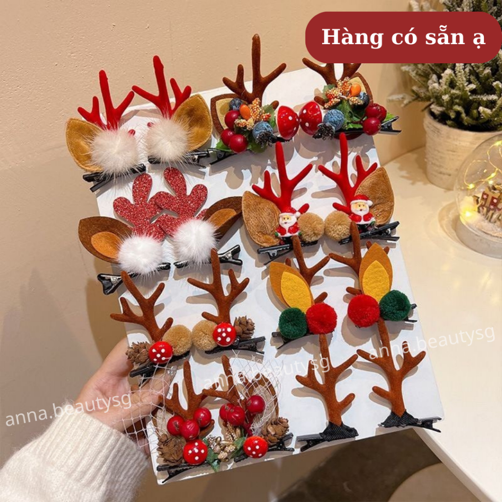 Kẹp tóc Noel tai tuần lộc cao cấp, kẹp tóc Giáng Sinh đẹp hình sừng huơu 2 bên, phụ kiện tóc ấn tượng