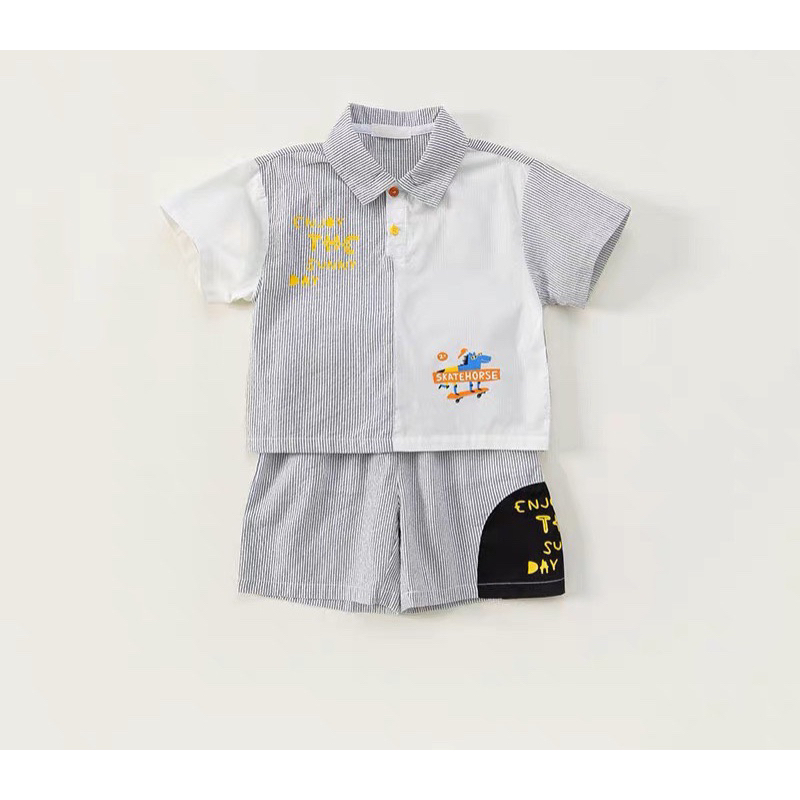 [BBkidsvn] Set bộ sơ mi sọc bé trai cao cấp 18-20kg