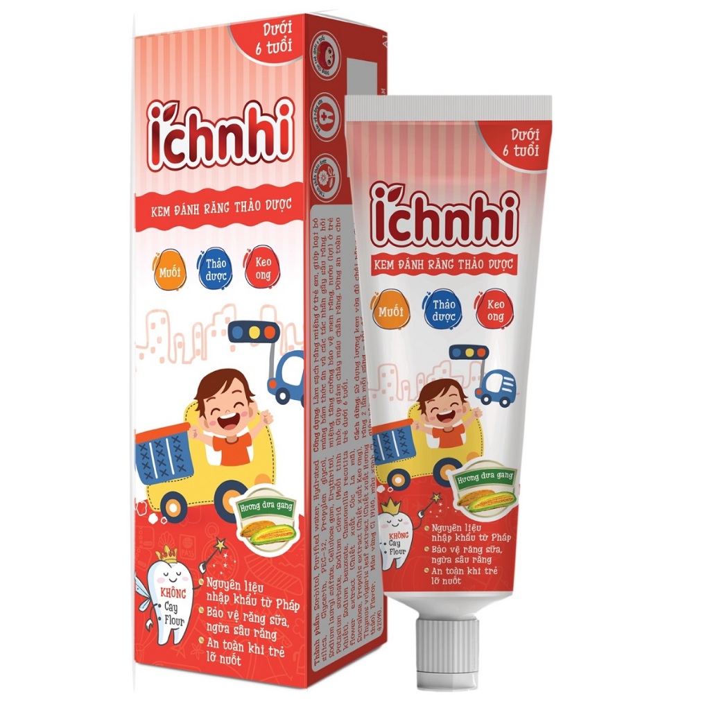 Kem đánh răng thảo dược Ích Nhi tuýp 50g cho bé dưới 6 tuổi bảo vệ răng sữa, ngừa sâu răng cho bé
