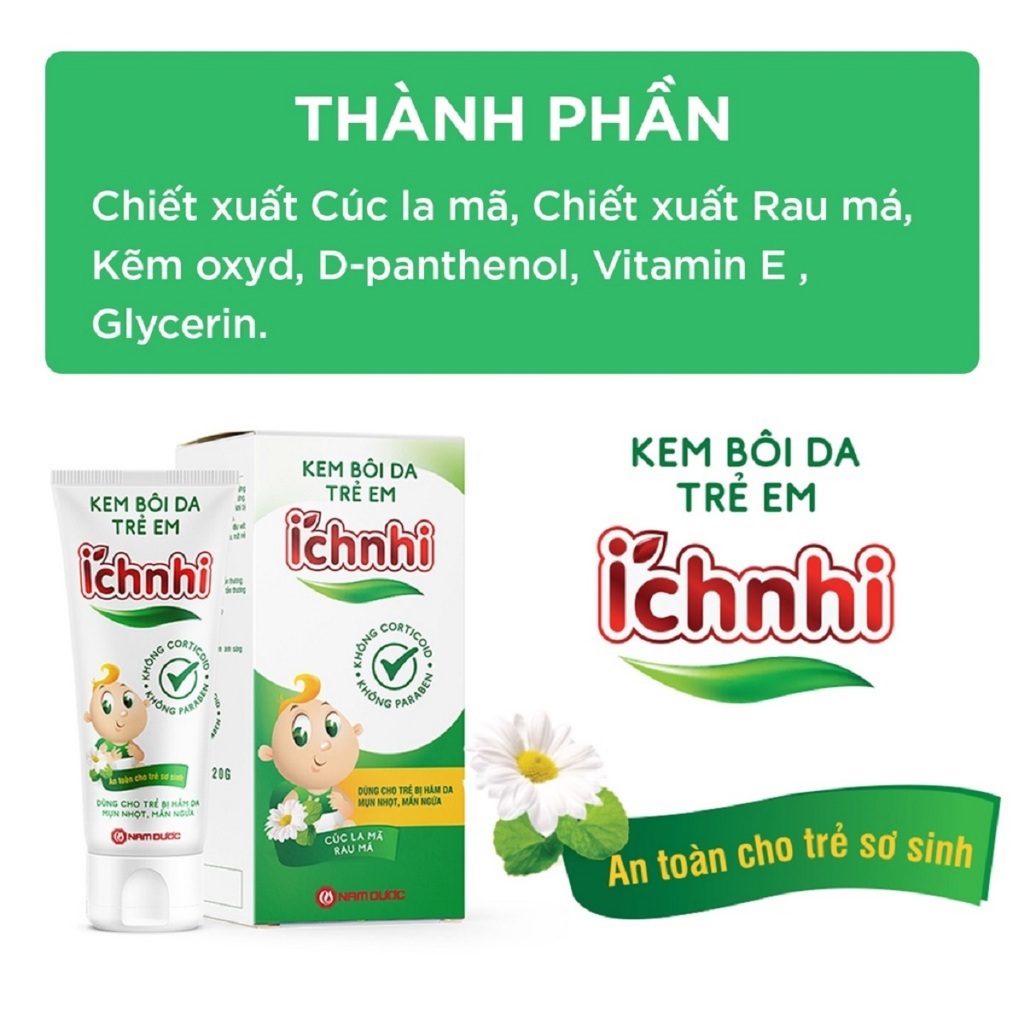 Kem bôi da trẻ em Ích Nhi 20g giúp giảm mẩn ngứa, sưng đỏ, hăm tã, mụn nhọt, rôm sẩy
