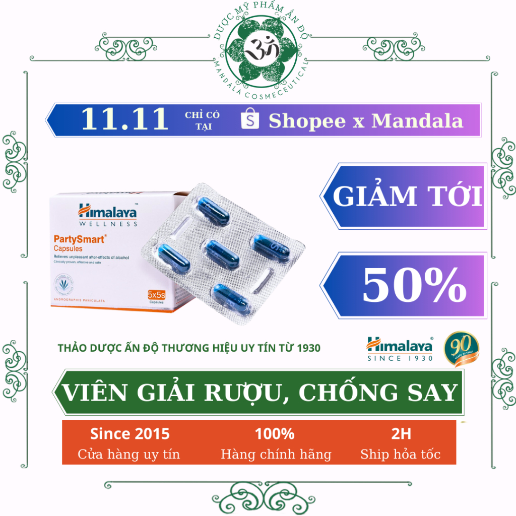 PARTY SMART HIMALAYA GIẢI RƯỢU, CHỐNG SAY, GIẢM NÔN NAO - HIMALAYA PARTY SMART - MandalaShop