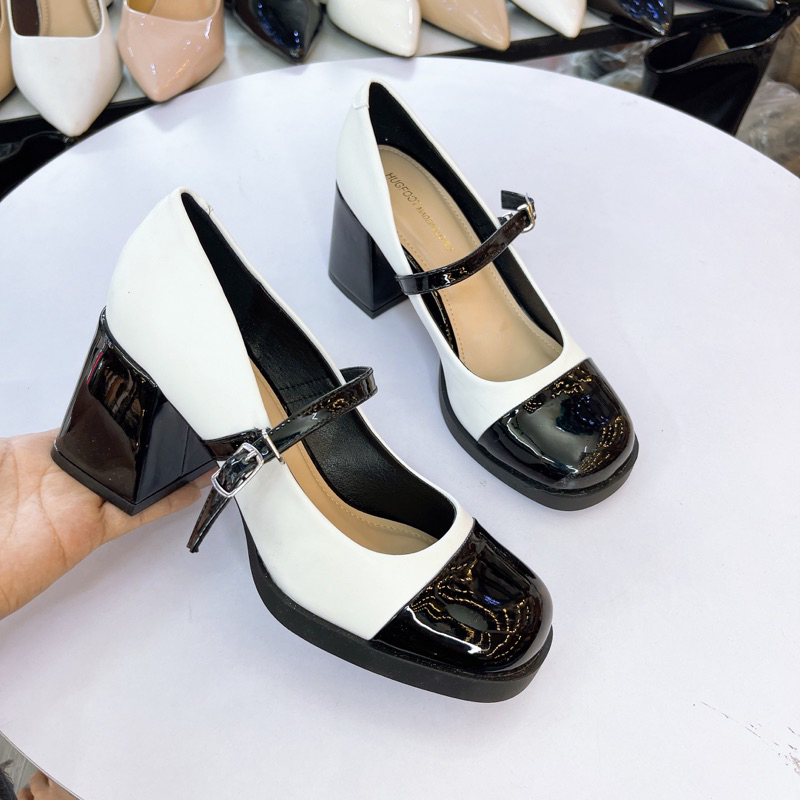 Giày Marryy Jane bóng quai ngang gót trụ 7cm,7p