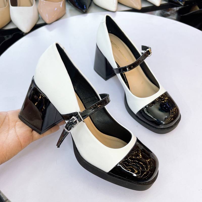 Giày Marryy Jane bóng quai ngang gót trụ 7cm,7p