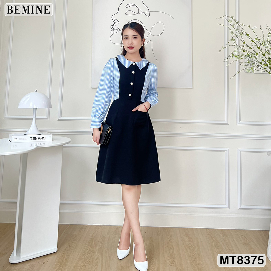 Đầm công sở tay dài đính nút BEMINE MT8375