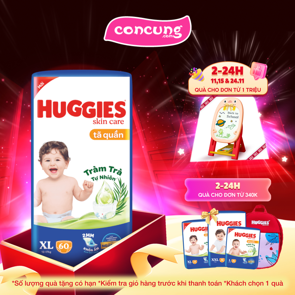 Tã quần Huggies Skincare gói cực đại XL, 12-17kg, 60 miếng