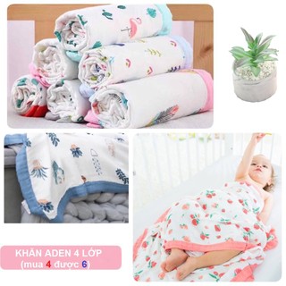 Chăn, Khăn Aden  sợi tre 4 lớp, có viền màu giữ ấm cho bé (KT 1m1x1m2)