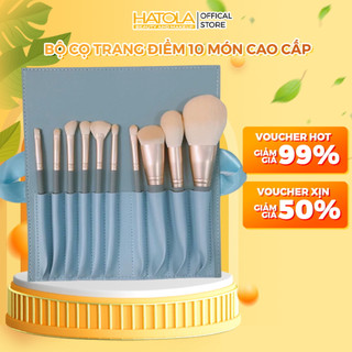 Bộ Cọ Trang Điểm 10 Cây KÈM TÚI ĐỰNG CAO CẤP Lông Siêu Mịn Kèm Bao Da Màu Xanh Da Trời Loại To Đẹp Hatola