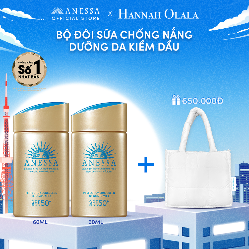 [Hannah Olala x Anessa] Bộ 2 Sữa chống nắng dưỡng da Anessa Perfect UV Sunscreen 60ml +Túi chần bông 