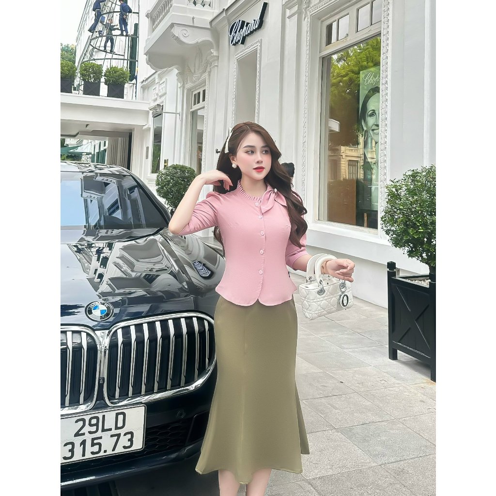 Sơ mi bèo có nơ vai UK Fashion Cao Cấp, Tơ Lụa Mềm Mại dành cho quý cô công sơ UKSM2310001