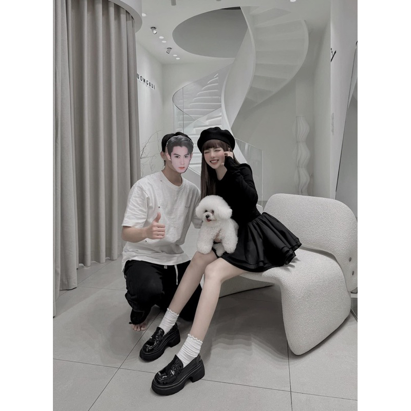 Váy Đen Trơn Cổ Tròn Tay Dài Chất Cotton Phối Thô Tacta Bồng, váy đen trơn Có Lót Quần Siêu Xinh V32