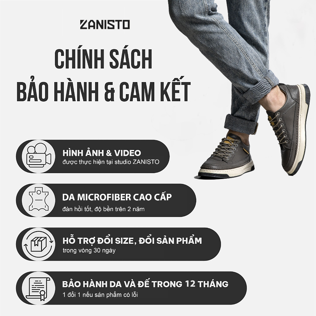 Giày Thể Thao Nam Sneaker ZANISTO CS954 Đế Cao Su Siêu Êm Chất Da Cao Cấp Bền Bỉ Màu Trắng