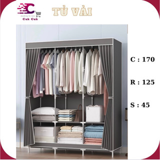Tủ vải đựng quần áo nhập khẩu, chất liệu thép không rỉ, thiết kế chắc chắn dễ lắp ráp. Tủ vải