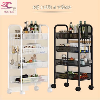 Kệ SPA 4 tầng khung thép cacbom fun sơn tĩnh điện có bánh xe giá lưới sắt