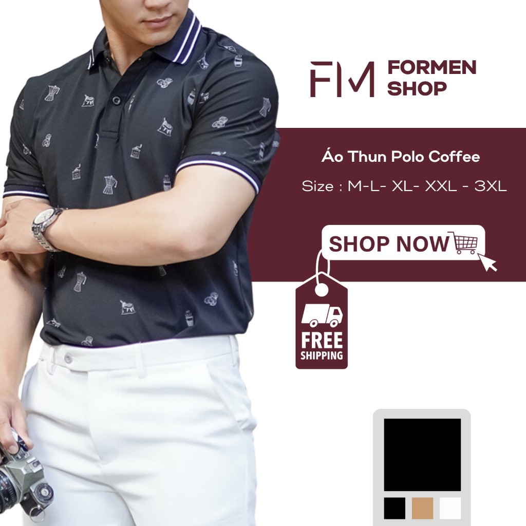 Áo thun polo nam chất vả cá sấu poly thấm hút cực tốt, họa tiết in với công nghệ tiên tiến - FORMEN SHOP - FMPS193