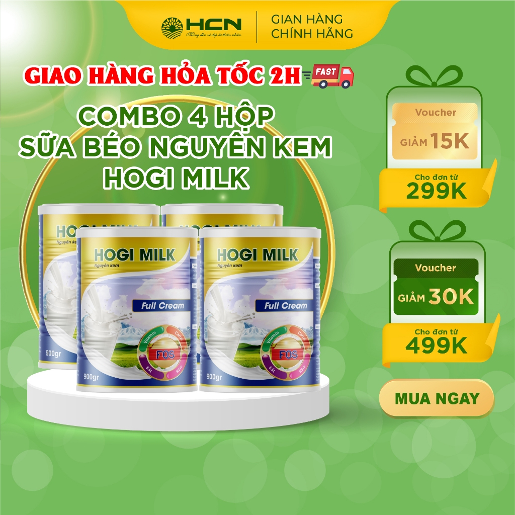 COMBO 4 hộp Sữa béo nguyên kem Hogi milk 900g tăng cân an toàn