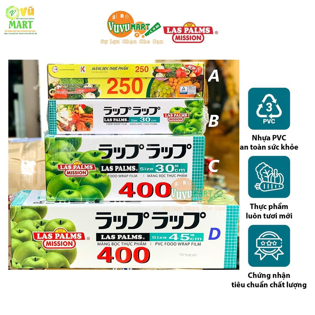 Màng Bọc Thực Phẩm Las palms 400 Xuất Khẩu Nhật: Co giãn, Bám dính - Sáng bóng, Đàn hồi, Lõi vàng - Gia đình, Nhà hàng