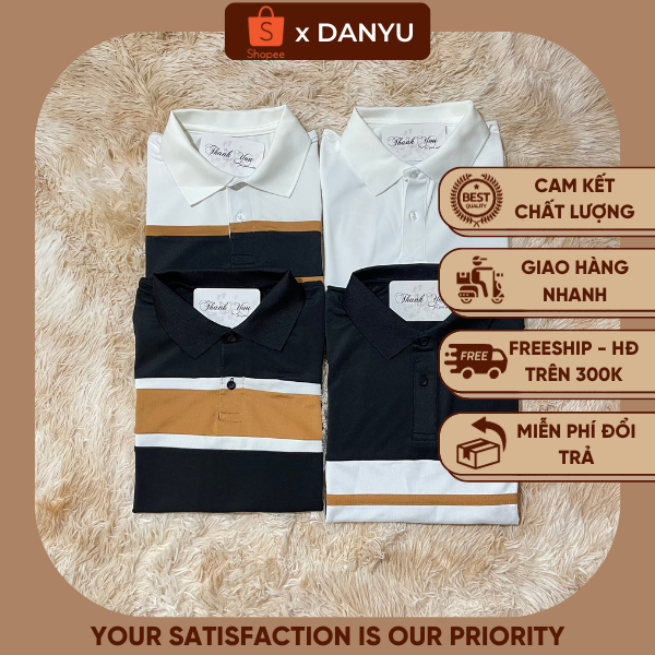 Áo Thun Nam Vải Poly Cá Xấu Cao Cấp Áo Polo Trắng Đen Sọc Ngang Sang Trọng Lịch Lãm - DanYu