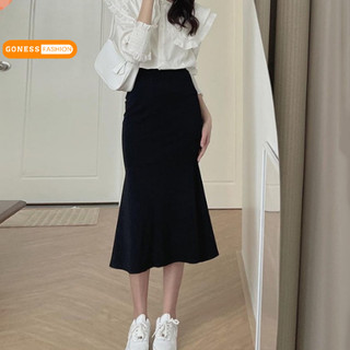 Chân váy dài Goness cạp cao màu đen đẹp thiết kế đuôi cá chất thun tăm co giãn công sở ôm body thời trang Hàn Quốc